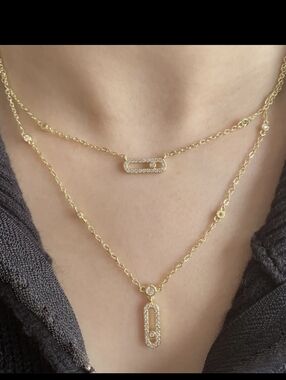14K Gold Plated Geometrical Link Paperclip Designer Inspired Diamond Necklace
